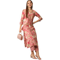 ANNI DESIGNER Women's Cotton Blend Straight Printed Kurta with Pant (Nissu Pink-NJ_L_Pink_Large)