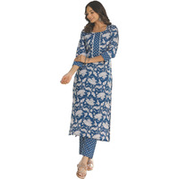 ANNI DESIGNER Women's Cotton Blend Straight Printed Kurta with Pant (Pustak Blue-BFV_M_Blue_Medium)