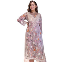 ANNI DESIGNER Women's Rayon Viscose Printed & Chikankari Embroidered Straight Kurta (KISRUP MULTI-VKS03_XXL_Grey_XX-Large)