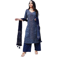ANNI DESIGNER Women's Cotton Blend Straight Printed Kurta with Pant & Dupatta (BC Blue-NW_M_Blue_Medium)