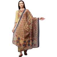ANNI DESIGNER Women's Cotton Straight Solid Kurta with Palazzo & Dupatta (Reema BEIGE-Jan15_XL_Beige_X-Large)
