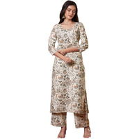 ANNI DESIGNER Women's Rayon Viscose Straight Printed Kurta with Pant (TIRAH CREAM-VKS01_L_Cream_Large)