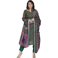 ANNI DESIGNER Women's Rayon Blend Straight Printed Kurta with Pant & Dupatta (Muguri Green_XL_Green_X-Large)