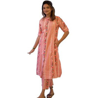 ANNI DESIGNER Women's Rayon Viscose A-Line Printed Kurta with Pant (PISASU Peach_S_Peach_Small)