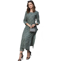 ANNI DESIGNER Women's Cotton Blend Straight Printed Kurta with Pant (Yami Green_L_Green_Large)