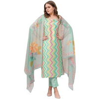 ANNI DESIGNER Women's Rayon Viscose Straight Printed Kurta with Pant & Dupatta (Zaggu Pista-VKS01_S_Pista_Small)