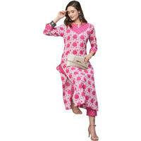 ANNI DESIGNER Women's Cotton Blend Straight Printed Kurta with Pant (Mehar Pink_L_Pink_Large)