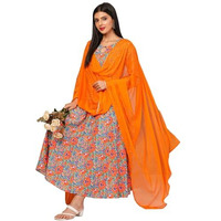 ANNI DESIGNER Women's Rayon Blend Bagru Printed Anarkali Kurta with Pant & Dupatta (Locket-Multi-NW_S_Mustard_Small)