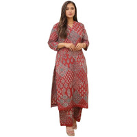 ANNI DESIGNER Women's Rayon Viscose Straight Printed Kurta with Pant (KADAI RED-VKS02_M_Red_Medium)