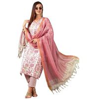 ANNI DESIGNER Women's Cotton Blend Straight Printed Kurta with Pant & Dupatta (Gojari Peach_XXL_Peach_XX-Large)