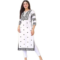 ANNI DESIGNER Women's Rayon Viscose Chikankari Embroidered Straight Kurta (Stho White-VKS03_L_White_Large)