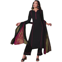 ANNI DESIGNER Women's Rayon Viscose Straight Solid Kurta with Pant & Dupatta (NANAD BLACK-VKS01_XL_Black_X-Large)