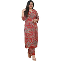 ANNI DESIGNER Women's Rayon Viscose Straight Printed Kurta with Pant (KADAI RED-VKS01_M_Red_Medium)