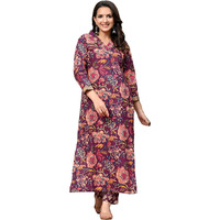 ANNI DESIGNER Women's Cotton Blend Straight Printed Kurta with Pant (Kaisen Wine_XL_Wine_X-Large)