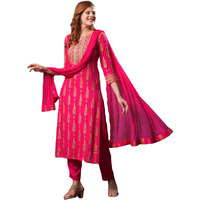 ANNI DESIGNER Women's Cotton Blend Straight Printed Kurta with Pant & Dupatta (Ajapina Pink-NW_XXL_Pink_XX-Large)