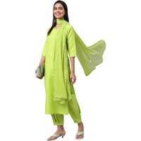 ANNI DESIGNER Women's Cotton Blend Straight Solid Kurta with Pant & Dupatta (Jagu Green_L_Green_Large)