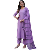 ANNI DESIGNER Women's Rayon Blend Solid Straight Kurta with Pant & Dupatta (Raja Saab Purple-VKS05_3XL_Purple_XXX-Large)