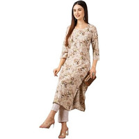 ANNI DESIGNER Women's Cotton Blend Straight Printed Kurta with Pant (Bhutam Beige_M_Beige_Medium)
