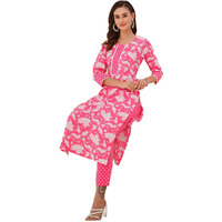 ANNI DESIGNER Women's Rayon Blend Straight Printed Kurta with Pant (Pustak Baby Pink-VKS04_L_Baby Pink_Large)