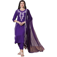 ANNI DESIGNER Women's Rayon Viscose Embroidered Straight Kurta with Pant & Dupatta (JAYASHUDA BEGANI-VKS01_M_Begani_Medium)