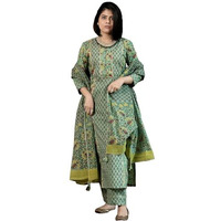 ANNI DESIGNER Women's Rayon Blend Printed Straight Kurta with Pant & Dupatta (SANGHVI GREEN-VKS01_S_Green_Small)