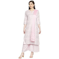 ANNI DESIGNER Women's Cotton Straight Kurta with Palazzo & Dupatta (DOLI Pink_GSK_L_Pink_Large)