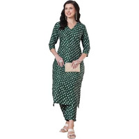ANNI DESIGNER Women's Rayon Viscose Straight Bandhani Printed Kurta with Pant (PRANTIKA GREEN-VKS01_M_Green_Medium)