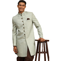 VASTRAMAY Men Mint Green Silk Blend Sherwani Only Top_VASMIW032MG_36