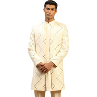 VASTRAMAY Men's Cream Viscose Sherwani Only Top | Mirror work Embellished Viscose Indo Western For Men.