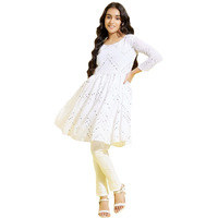 VASTRAMAY YUVA Girls' White Kurta and Churidar_VYUVGK133WHnVCWH_36M