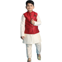 VASTRAMAY Boys' Maroon And Cream Jacket, Kurta and Pyjama Set_VASBJ105MAnBK091CRnBVPCR_22