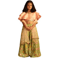 VASTRAMAY Girls' Pink And Mint Green Lehenga Set_VASGLC042MG_30