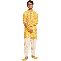 VASTRAMAY YUVA Boys' Multicolor-Base-Mustard And Cream Kurta Patiala Set_VYUVBUK007ORnPTYCR_36L