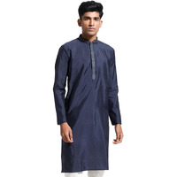 VASTRAMAY Men's Navy Blue Blend Kurta I Jacquard Embroidery Knee Length Kurta I Fastive Party Wedding Traditions Kurta_VASMK278NB_40