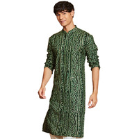 VASTRAMAY Men's Cotton Bandhani Printed Kurta  Stylish Ethnic Wear for Festive & Occasions Green