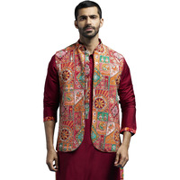 VASTRAMAY Men's - - Nehru Jacket | Allover Printed Embroidered Sequiend Nehru Jacket For Men.