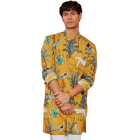 VASTRAMAY Men's Stylish Contemporary Kurta  Modern Ethnic Wear for Festive & Casual Occasions Mustard