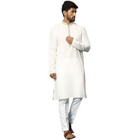 VASTRAMAY Men's Cream-W And Cream-W Cotton Blend Kurta Pyjama Set_VASMK156CRnVPCR_36