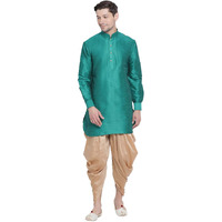 VASTRAMAY Men's Gree Cotton Silk Blend Kurta and Dhoti Pant Set_VASMUK001GNnCDRG_40