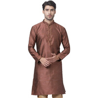 VASTRAMAY VM Mens Silk Blend Maroon Kurta - Timeless Elegance for Festivals & Events | Banarasi Cotton with Silk Dobby Jacquard Mandarin Collar Full Sleeves Kurta with a Contrast Piping_VASMK047MA_44