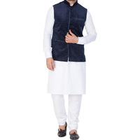 VASTRAMAY Men Cotton Kurta Modi Jacket and Pyjama Set (White_VASMKPWH014nMJT014BU_36)
