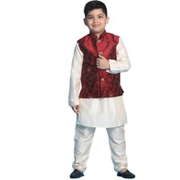 VASTRAMAY Boys' Maroon And Cream Jacket, Kurta and Pyjama Set_JBNBJ016MAnBK091CRnBVPCR_28