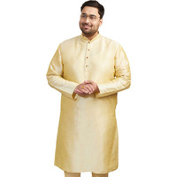 VASTRAMAY Mens Golden-Beige Silk Kurta Pajama Set  Mandarin Collar, Straight Cut, Festive