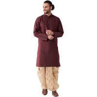 VASTRAMAY Men's Solid Kurta And Embroidered Traditional Dhoti Set_VASMK001WNnDT006GO_42