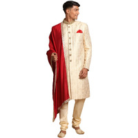VASTRAMAY Men's Beige And Gold Silk Blend Sherwani Set_VASMSW127BGnMVPGOnD001MA_38