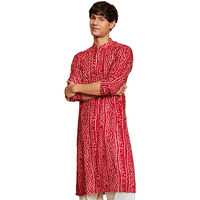 VASTRAMAY Men's Cotton Bandhani Printed Kurta  Stylish Ethnic Wear for Festive & Occasions Red