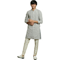 VASTRAMAY YUVA Boys' Grey And Cream Kurta Pyjama Set