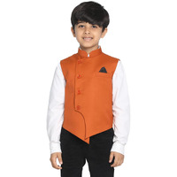 VASTRAMAY JBN Creation Boys' Orange Cotton Blend Nehru Jacket_VASBJ054OR_22