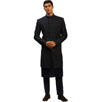 VASTRAMAY Men's Navy Blue Viscose Sherwani Set | Imported Fabric Designer Indowestern, Kurta And Pant style Pyjama Set