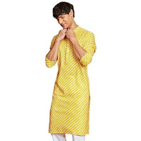 VASTRAMAY Men's Cotton Lahariya Printed Kurta  Contemporary Festive Ethnic Wear Yellow